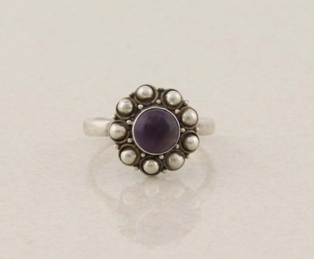 Sterling Silver Natural Purple Amethyst Flower Ring Size 6 3/4